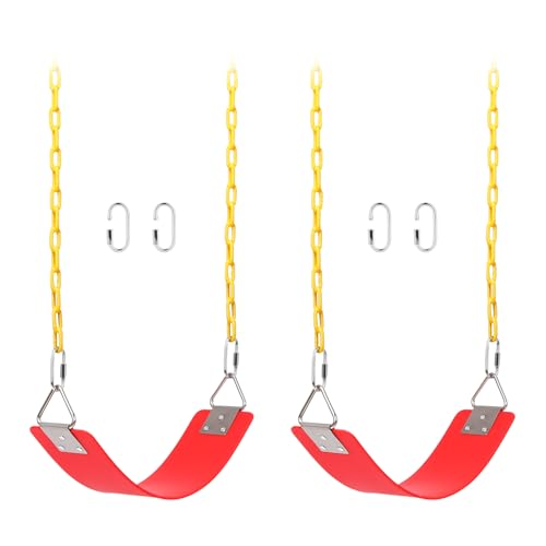 2 Pack Swing Sets, AGPTEK Swing Seat with 66 Inch Anti-Rust Chains Thermoplastic Coated, Support 250lb, Seat Cushion Accessories Replacement with Snap Hooks for Outdoors, Playground (Red)