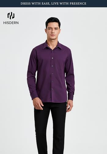 Image of HISDERN Mens Business Dress Shirts Long Sleeve Casual Button Down Shirt Formal Inner Collar Contrast Shirt for Men Wedding