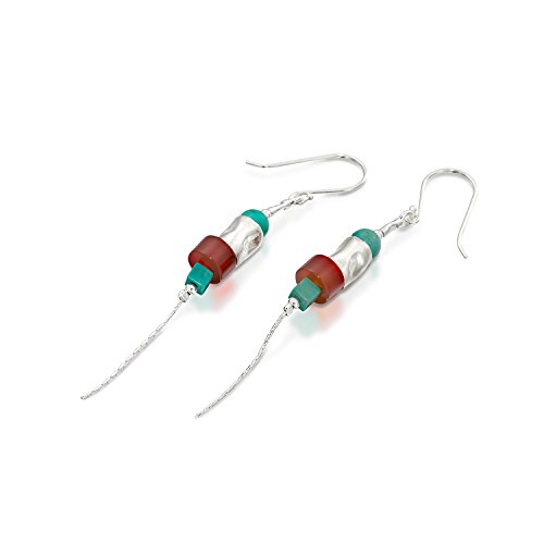 Women's 925 Sterling Silver Compressed Turquoise & Carnelian Dangle Earrings #TOP4