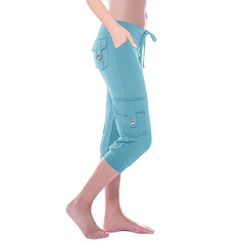 Generic Women's Cargo Capris Hiking Pants Quick Dry Lightweight Athletic Outdoor Travel Loose Fit Casual Capris with Pockets?#01-Sky Blue,3X-Large