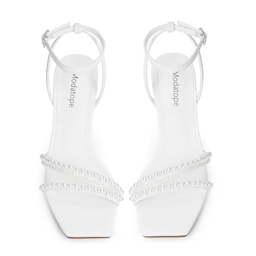 Image of Modatope Womens Sandals Square Open Toe Chunky High Heels Strappy Ankle Strap Sandals Comfort Dress Party Shoes