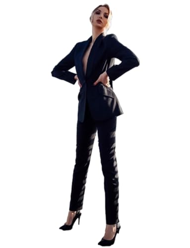Costume Femme à Un Bouton avec Veste Revers de Châle et Pantalon