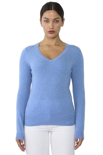 Image of JENNIE LIU Women's 100% Pure Cashmere Long Sleeve Pullover V Neck Sweater