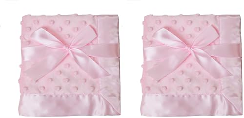 Image of American Baby Company Heavenly Soft Chenille Security Blanket, 2-Layer Design with Minky Dot & Silky Satin, Pink, 14 inch x 14 inch for Boys and Girls (Pack of 2)