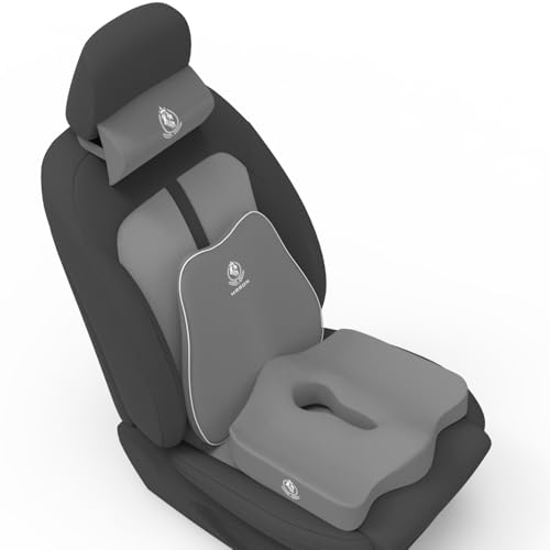Image of MRRON Neckrest Back Support or Coccyx Orthopaedic Cushion for Long Sitting Universal fit with Ergonomic Design Made by High Density Memory Foam Used for Car or Office Chairs. (Grey, Slim backrest)