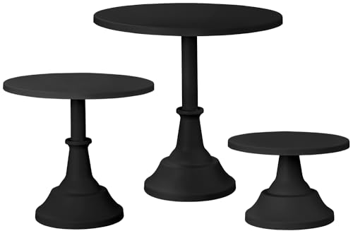 HBlife 3-PCS Black Cake Stand Set (8"/10"/12" Plate) for 6-10 Inch Cakes, Perfect Dessert Table Display Set, Cupcake&Cake Stands for Halloween, Black and Gold Party Decorations (Metal)