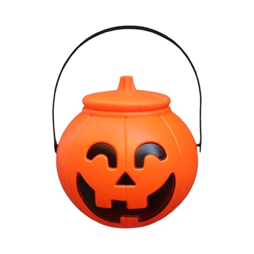 Plastic Pumpkin Bucket, Halloween Pumpkin Treat Pail with Handles and Lid - image 1