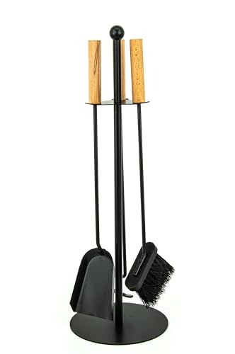 Valo Juego de Utensilios para Chimenea Bergen (3 piezas, incluye escoba para chimenea, pala y gancho, conjunto de chimenea, soporte, negro) VK000301