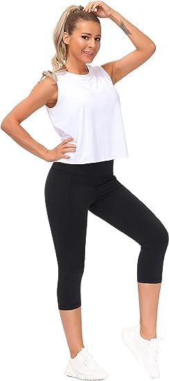 Image of SHAPERX Dri Fit High-Rise Active Capris 3 /4,Tights for Yoga, Gym and Sports in with Side one Pocket Pack of 1