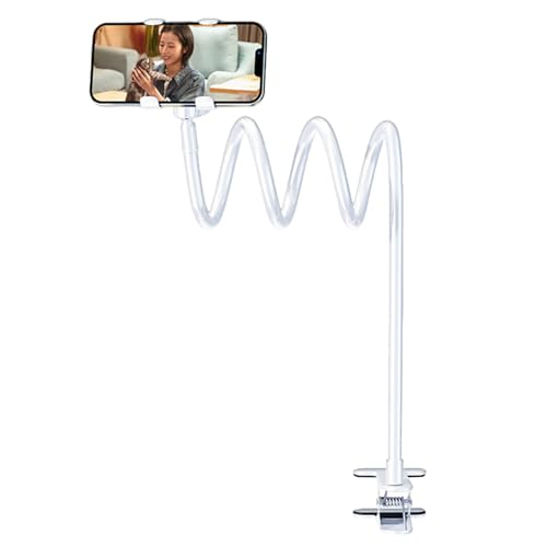 Soporte para teléfono de mesita de Noche, Soporte de Brazo Largo Ajustable, Cuello de Flexible, Abrazadera Estable, diseño Giratorio de 360°, Soporte de Mesa para grabación de vídeo, grabación