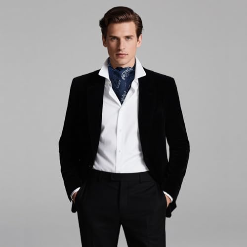 Image of DiBanGu 3PCS Ascot Ties for Men Wedding Jacquard Woven Silk Ascot Cravat for Men Cravat Tie and Pocket Square Set