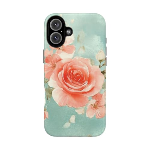 Coque iPhone 16 Plus roses aquarelle turquoise pour vos sorties