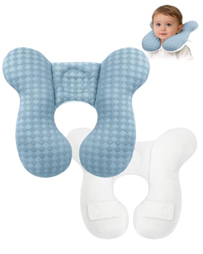 Image of KAKIBLIN Baby Travel Pillow, Baby Neck Pillow for Car Seat, U-Shaped Head and Neck Support for Stroller Pushchair, Soft Cooling Breathable Infant Head Pillow for Newborn Toddler