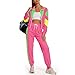 Aluvee 80s Track Suit Women Set 80s 90s Outfit Color Block Windbreaker Jacket Tracksuit Set Retro Themed Party costumes