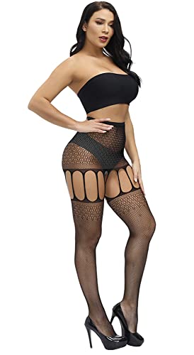 Image of Womens Suspender Pantyhose High Waist Fishnet Tights Fishnet Stockings Thigh High Stockings