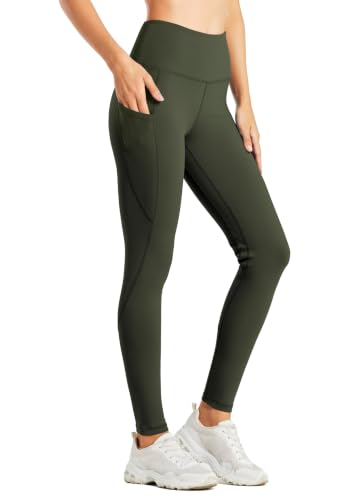 Willit Women's Fleece Lined Leggings Water Resistant Winter Pants 4 Pockets Olive Green M