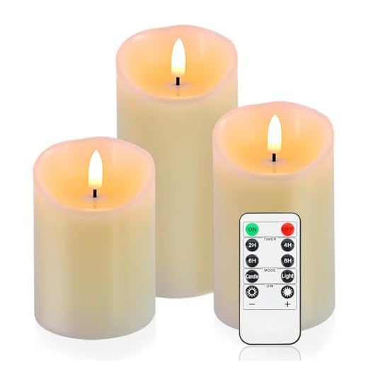 Warmhere Flameless Candles Battery Operated with Remote Timer, 3D Flame Flickering, Last 500+ Hours Battery Candles, Ivory Real Wax LED Pillar Candle for Wedding Home Christmas Decorations, Set of 3
