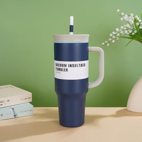 Image of HomeCloud 1200ml Insulated Coffee Tumbler with Lid - Double Wall Travel Mug for Hot & Cold Drinks, Leak-Proof, Durable, Portable, Stylish Stainless Steel Design (Dark Blue)