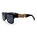Locs Mens Bold Gothic Logo Thick Arm Horn Rim Gangster All Black Sunglasses [56mm] Black Gold
