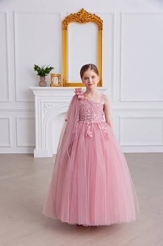 Flower Girls One Shoulder Tulle Dress Fancy Pageant Homecoming Party Dresses2