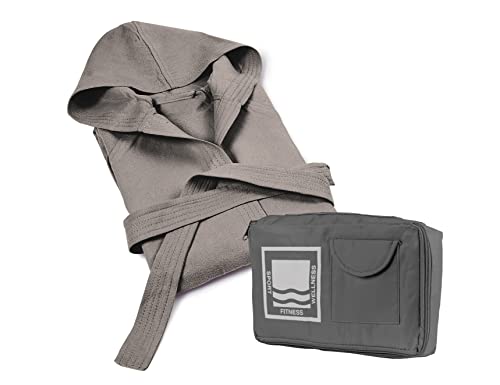 Banzaii Albornoz Unisex con Capucha 100% Microfibra – Bata de Baño para Hombre y Mujer - Ideal para Deporte, Piscina, Gimnasio y Viajes - Talla S Tórtola