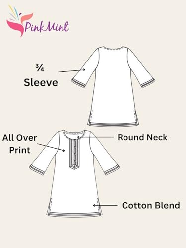 Image of Pinkmint Women's Printed Cotton Blend Short Kurti l All Over Printed V-Cut Neckline Casual Wear Tunic Top's l Ethnic Top's for Girls