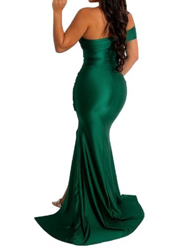 Image of Womens Off Shoulder Sexy V Neck High Split Long Maxi Dress, Formal Cocktail Party Evening Gown Mermaid Dress