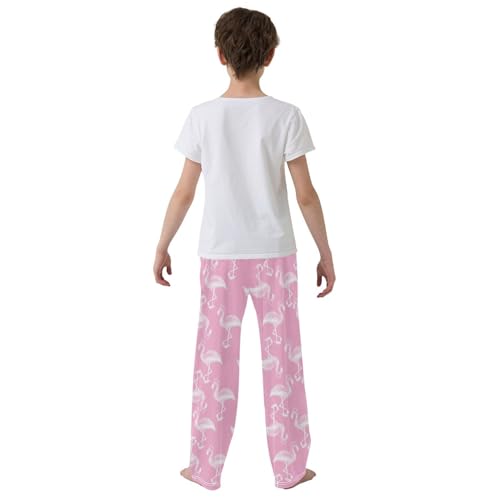 ZZXXB Pink Flamingo Print Boys Long Pants Soft Trousers Elastic Waist Kids Lounge Bottoms with Pockets S-XL3