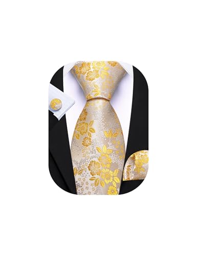 Image of Barry.Wang Men Tie Set Floral Paisley Silk Necktie Pocket Square Cufflinks Formal Wedding Party Business