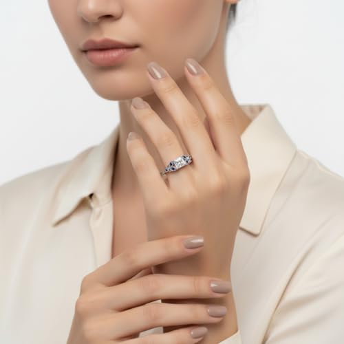 Image of Choose Your Gemstone Split Band Antique Ring Sterling Silver Princess Shape Side Stone Engagement Rings Minimal Modern Design Birthday Wedding Gift US Size 4 to 12