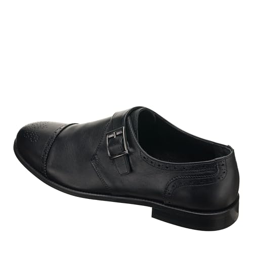 DALGALA Men's Black Leather Handmade Monk Strap Lightweight Brogue Dress Shoes4