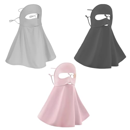 Máscara facial y cuello de secado rápido para mujer, paquete de 3, protección solar UPF 50+, seda de hielo transpirable para uso en exteriores