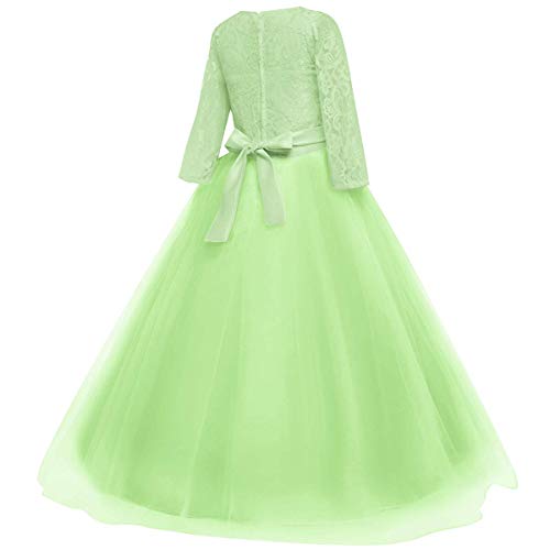 Image of Girls Flower Vintage Floral Lace 3 /4 Sleeves Floor Length Dress Wedding Party Evening Formal Pegeant Dance Gown