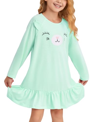 QPANCY Girls Nightgown Lovely Long Sleeve Princess Nightdress Soft Cotton Sleepwear Kids