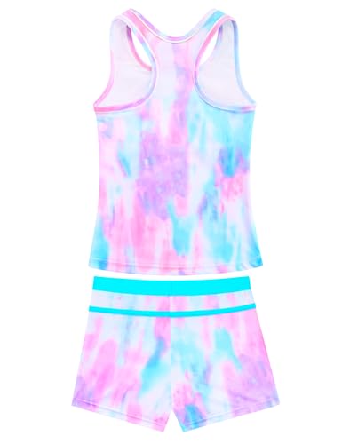 Image of Bathing Suits for Girls Size 3-4t 2 Piece Sleeveless Boyshort Swimwear Pink Blue Scrawl Tankini Swimsuit Sets