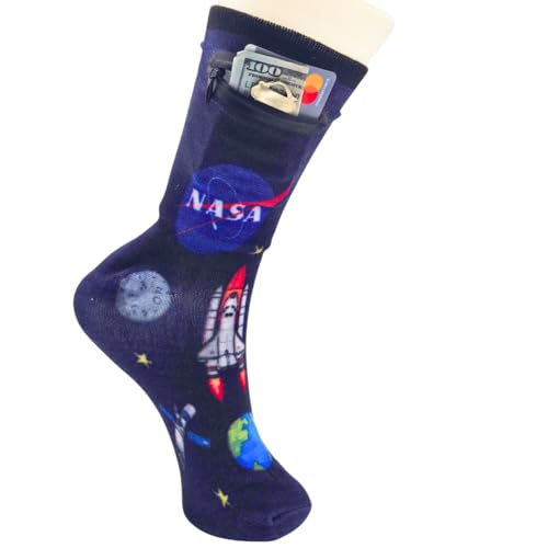 Image of Zipper Sock Wallet - Cotton & Polyester Zipper Socks with Pockets - Fits shoe size 6-13