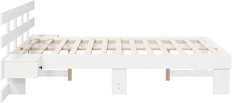 Bed Frame with Headboard, White, 135 x 190 cm, Solid Pine Platform, Slatted Frame for Bedroom, Easy to Assemble, Durable and Easy Care