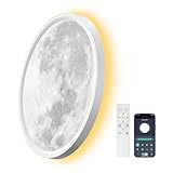 AIKVSXER Moonlight LED Plafonnier 24W, Ø30cm Lampe Étanche, Dimmable 3000–6500K, Fonction Mémoire et Minuterie Intégrée, Parfait pour Chambre Chambre d’Enfant Couloir Cuisine et Salle à Manger