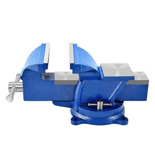 6" Heavy Duty Bench Vise, Pipe Vise Bench Vices with Anvil Swivel Table Top Clamp Locking Base, Double Swivel Rotating Vise Head& Body Rotates 360°(Blue) by sanheshun - Used condition - CA$62.10