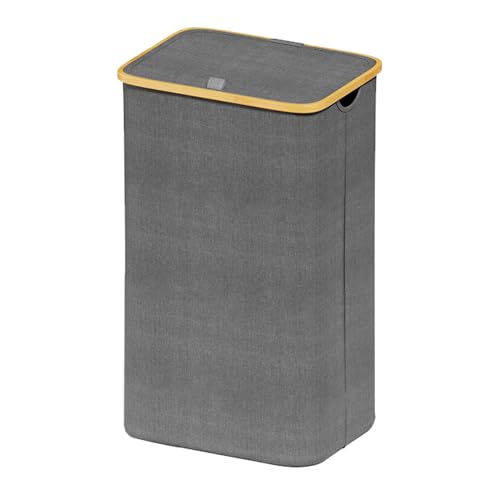 Image of SUOCO Laundry Hamper with Lid, 29 Gal (110L) Clothes Basket with Bamboo Handles, Large Foldable Laundry Hamper for Bedroom, Bathroom, Dorm, Laundry Room - Grey