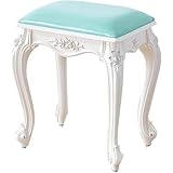 Taburete de tocador tallado vintage con cojín acolchado, banco de maquillaje de estilo victoriano en cuero verde claro y acabado plateado