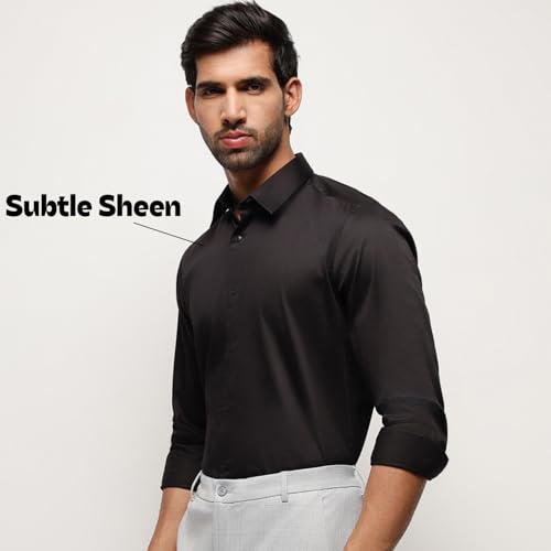 Image of SUBTRACT Men's Slim Fit Solid Spread Collar Cotton Satin Evening Shirt | Stylish Men's Wear Shirt for Office or Party