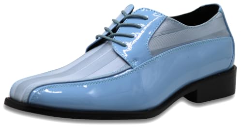 Image of BMY Men's Striped Satin Matching Patent Upper Oxfords Formal Dress Shoes
