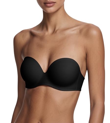 ZYQEXA Strapless Bras for Women with Support - Womens Underwire Push Up Plunge Halter Racerback Bralette Full Coverage Seamless Non Slip Workout Sexy Tshirt Convertible Bra, Black, 36C