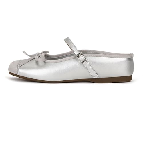 LUXINYU Women Fashion Bowknot Mules Mary Jane Flats Hidden Heel Slippers Pu Leather Ankle Strap Shoes