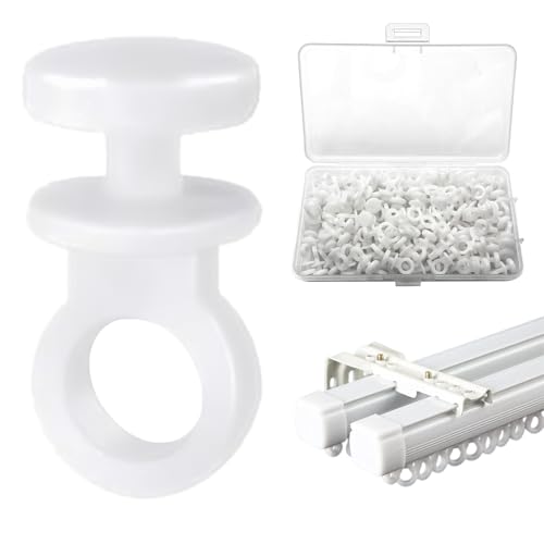 150pcs Track Gliders Rail Sliders with Hooks - Effortless Gliding Ceiling Curtain System for Windows, Doors, Showers, and Caravans - White (150 Hooks+1 Box)
