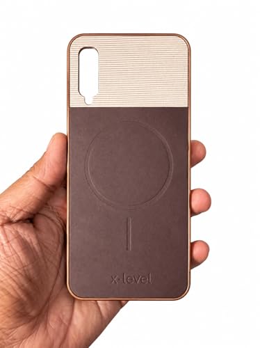 Image of Bintage Mac Safe Design Hard Slim Back Case | Soft Border Camera Protect | Dual PU Leather Finish Back Cover Compatible for Samsung Galaxy A50s 4G - White & Cherry Brown