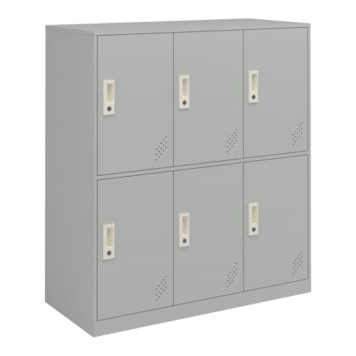 Miniatura 5 de En.Casa Casillero Metálico Con Ranuras De Ventilación 6 Puertas Con Cerradura Armario De Taquilla Para Colegio Gimnasio Oficina Vestuario Acero 100 X 90 X 40 Cm - Gris Pálido