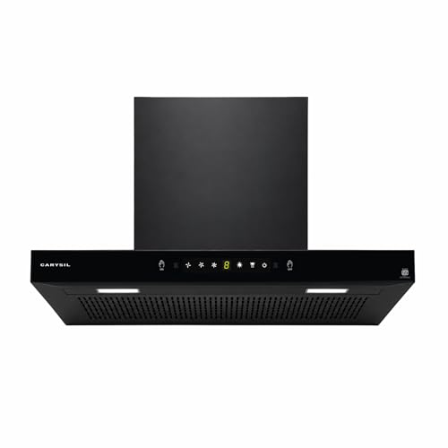 Image of Carysil AeroSync 90 cm Kitchen Chimney, T- Shape, 1500 m /hr Suction, Auto-Clean Filterless, 3-Speed Touch & Gesture Control, LED Lamp, 10-Year Warranty - Black