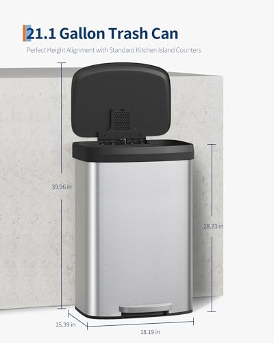 Papelera de cocina rectangular 21 gal acero inoxidable plateado miniatura 6